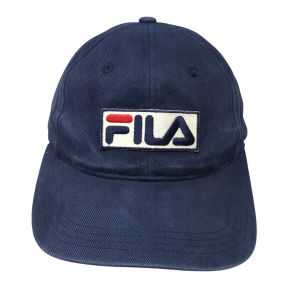 FILA Snapback Cap Blue One Size Adjustable Embroidered Vented Holes Cotton - Picture 1 of 10